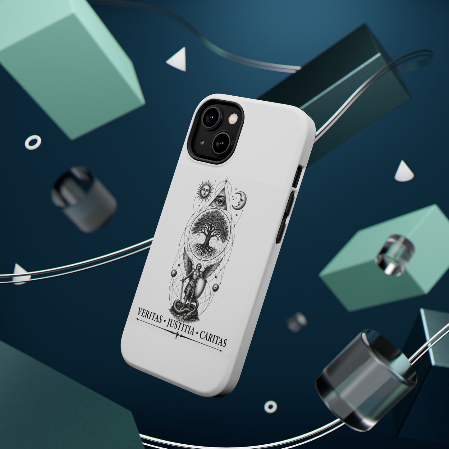 Mystic Tree Symbol Magnetic Phone Case — Veritas · Justitia · Caritas