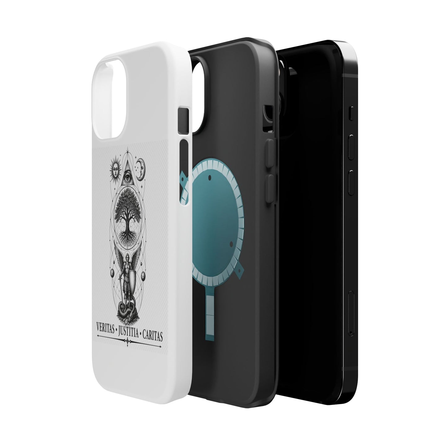 Mystic Tree Symbol Magnetic Phone Case — Veritas · Justitia · Caritas
