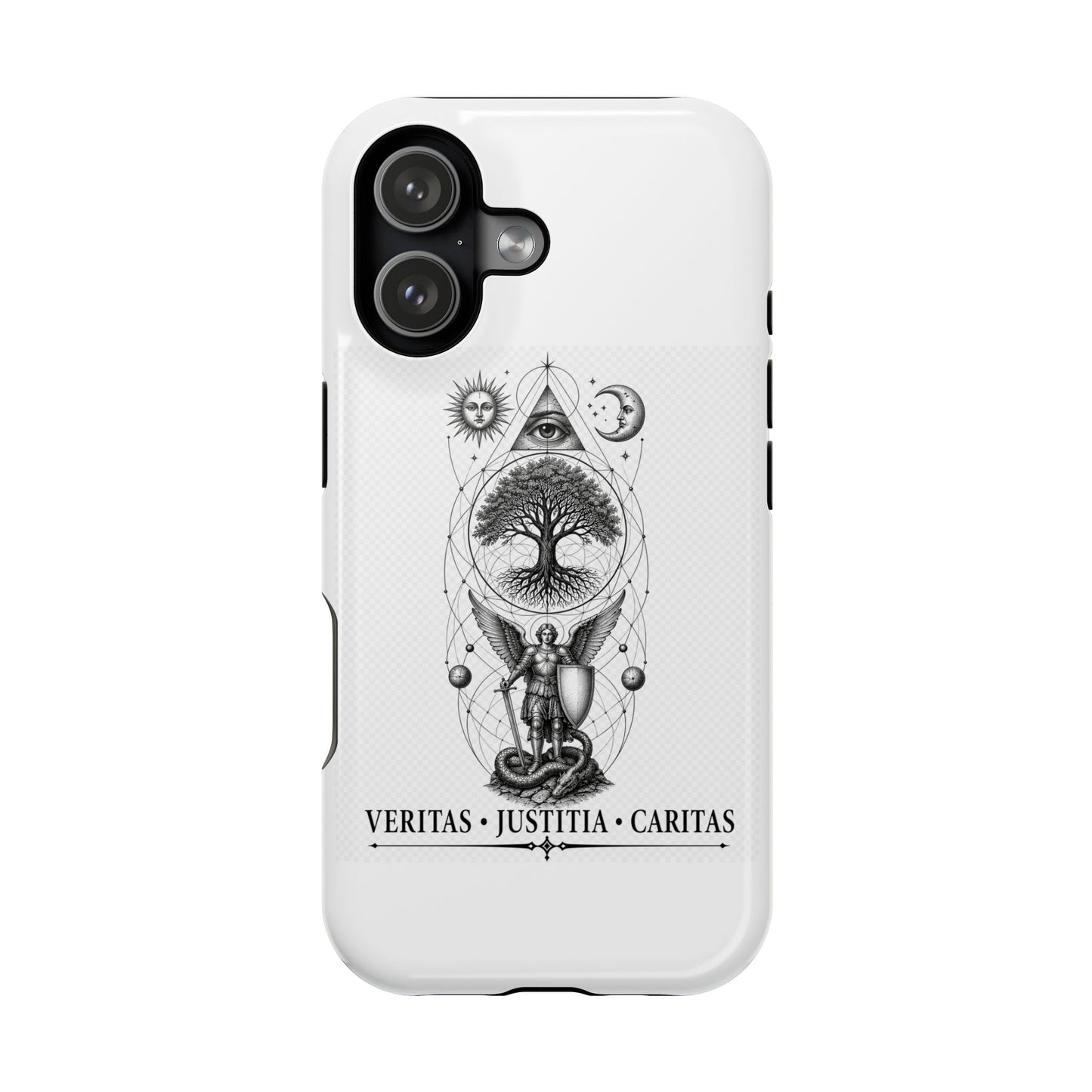 Mystic Tree Symbol Magnetic Phone Case — Veritas · Justitia · Caritas