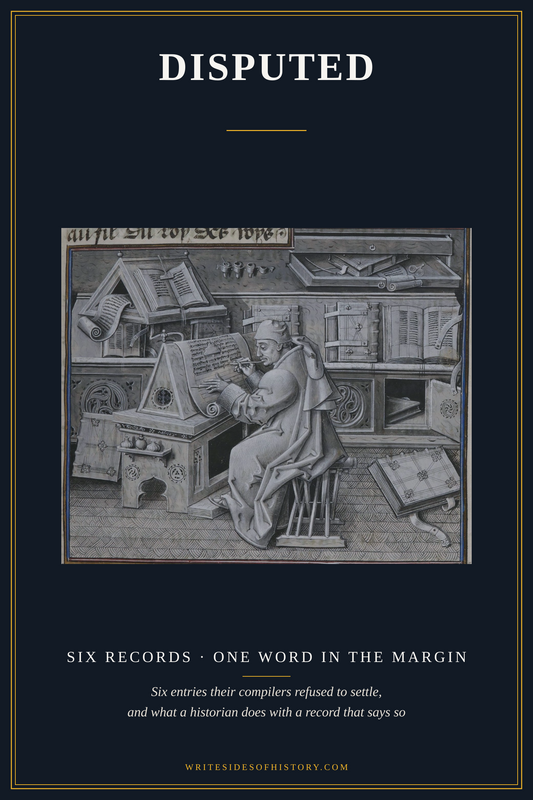 The cover of Disputed, under the title and the Writesides of History frame