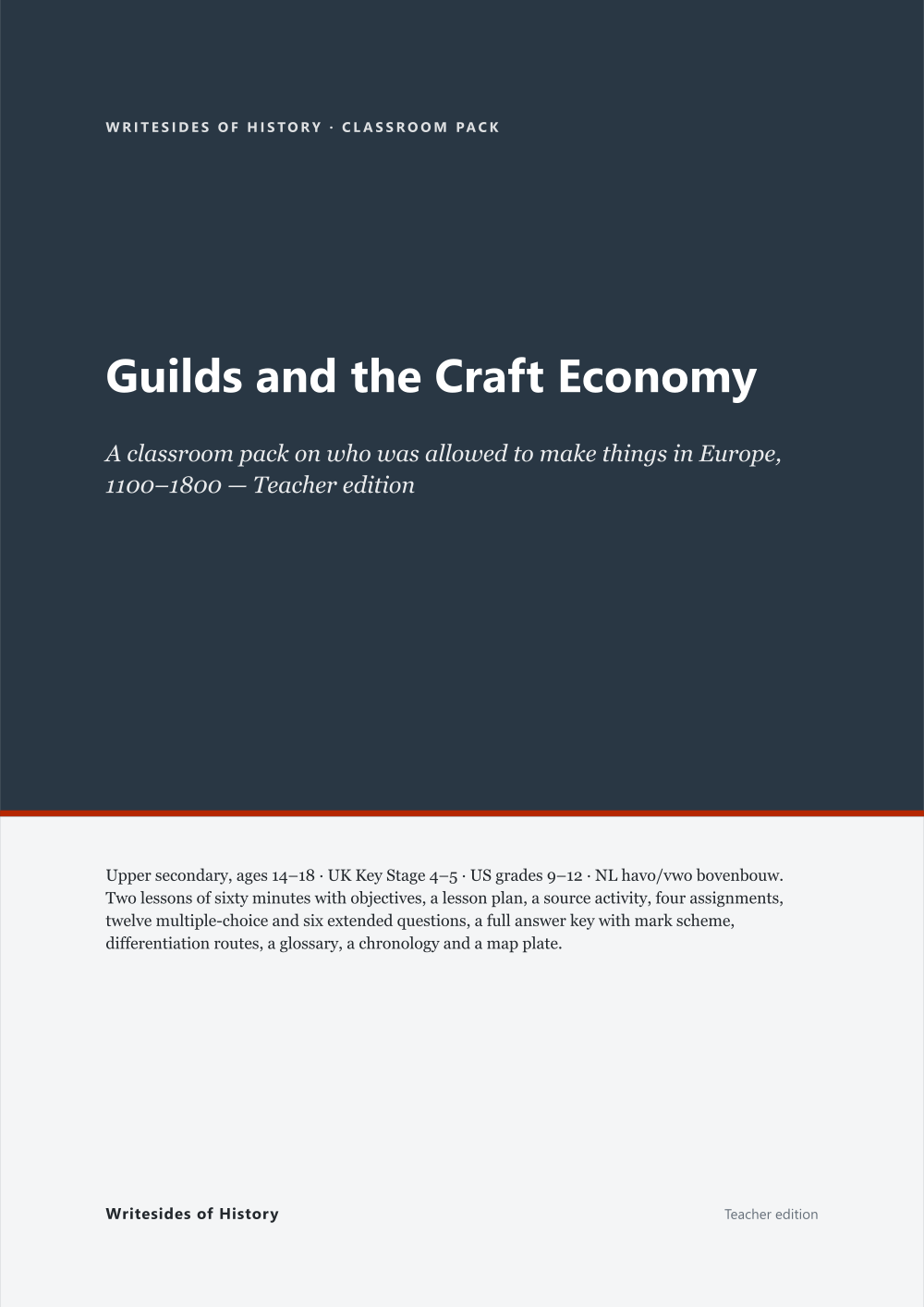 Cover of the teacher edition of Guilds and the Craft Economy, a classroom pack for ages 14 to 18