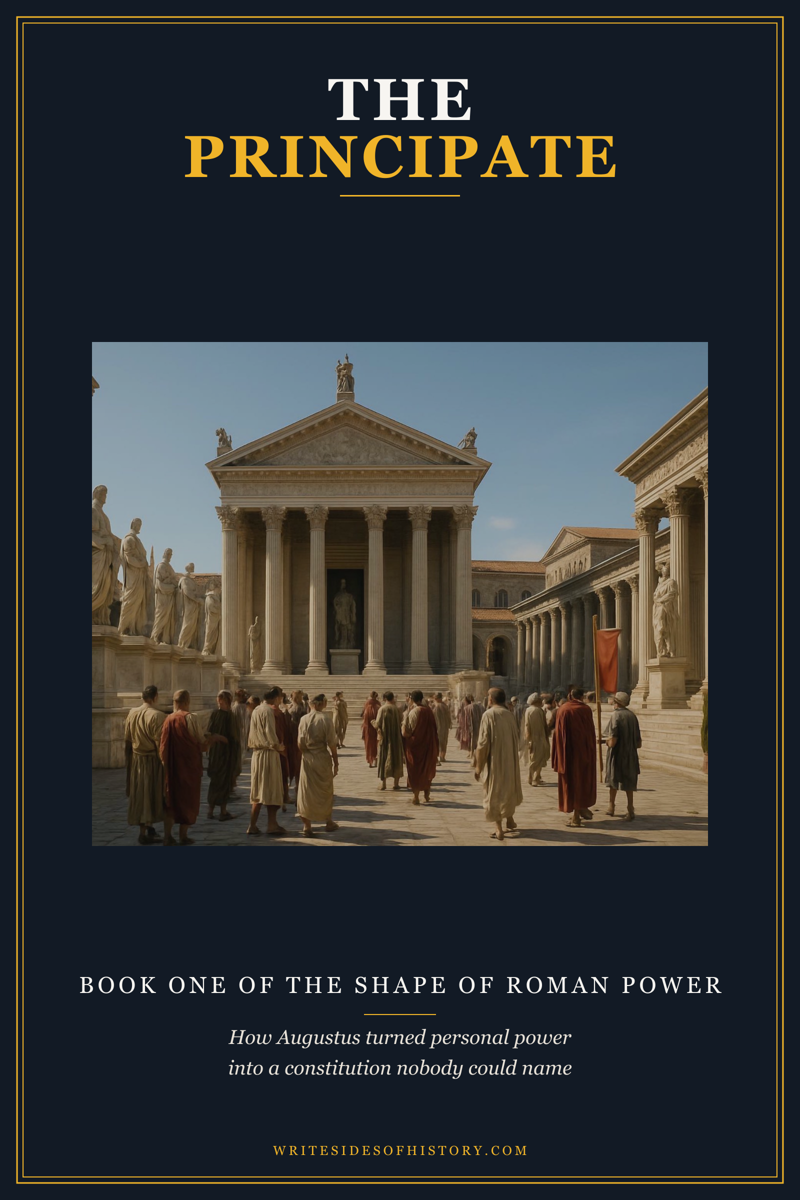 Cover of The Principate: the Roman Forum with senators and magistrates, under the title in the Writesides of History series frame