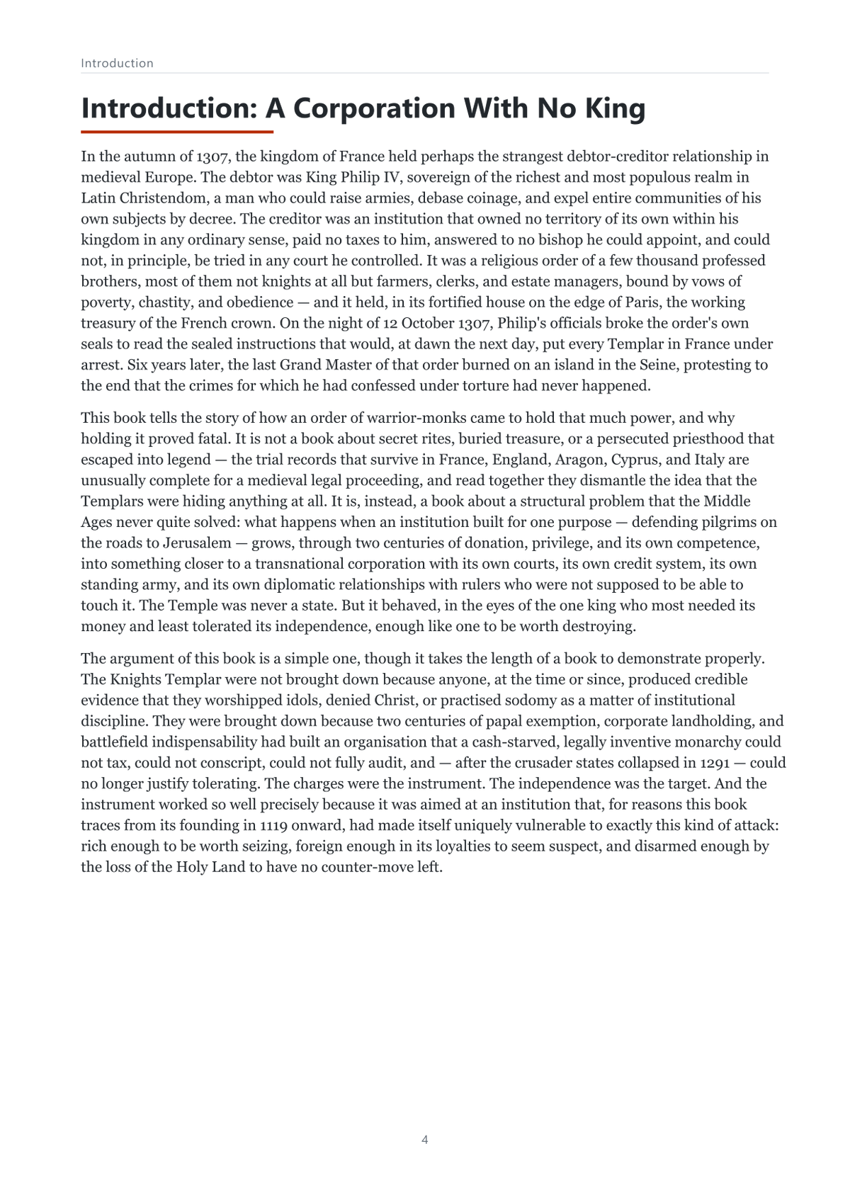 A page from the book: the opening of a chapter, with a running head, a red rule under the heading and continuous text